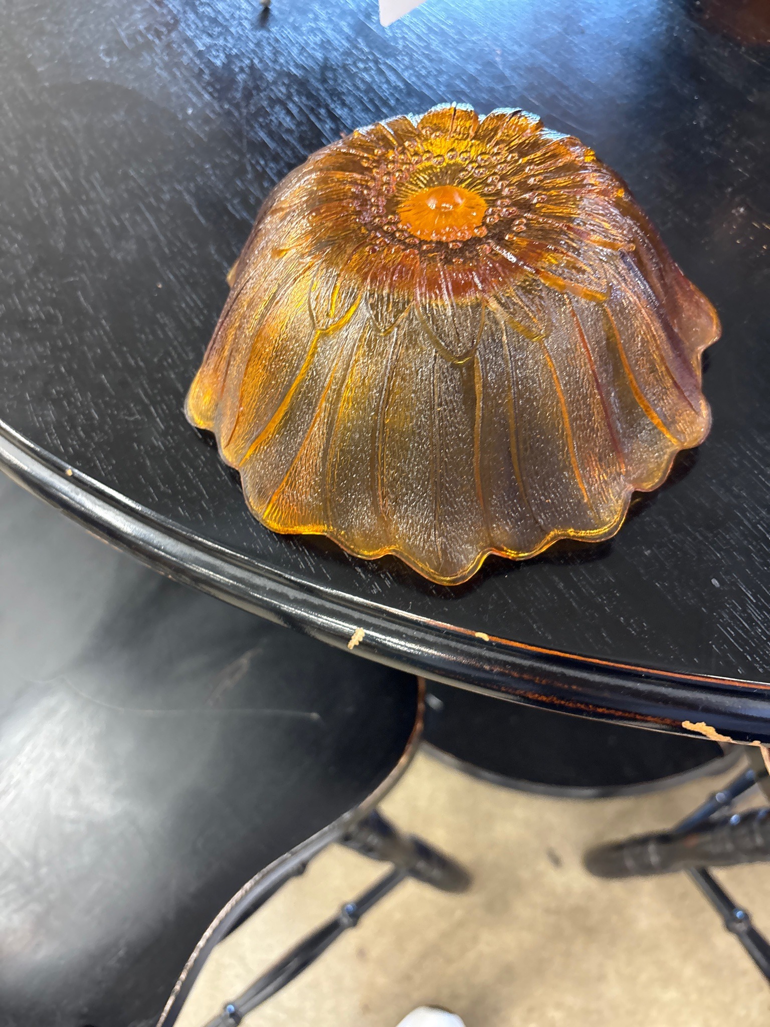 Submitted photo of Amber Carnival Glass Footed Bowl