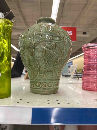 Celadon-Style Embossed Ceramic Ginger Jar Vase