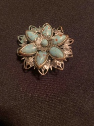 Vintage Floral Brooch with Turquoise-Colored Cabochons