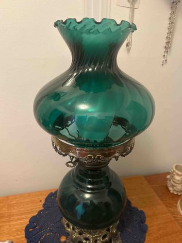 Emerald Green Glass Hurricane Lamp
