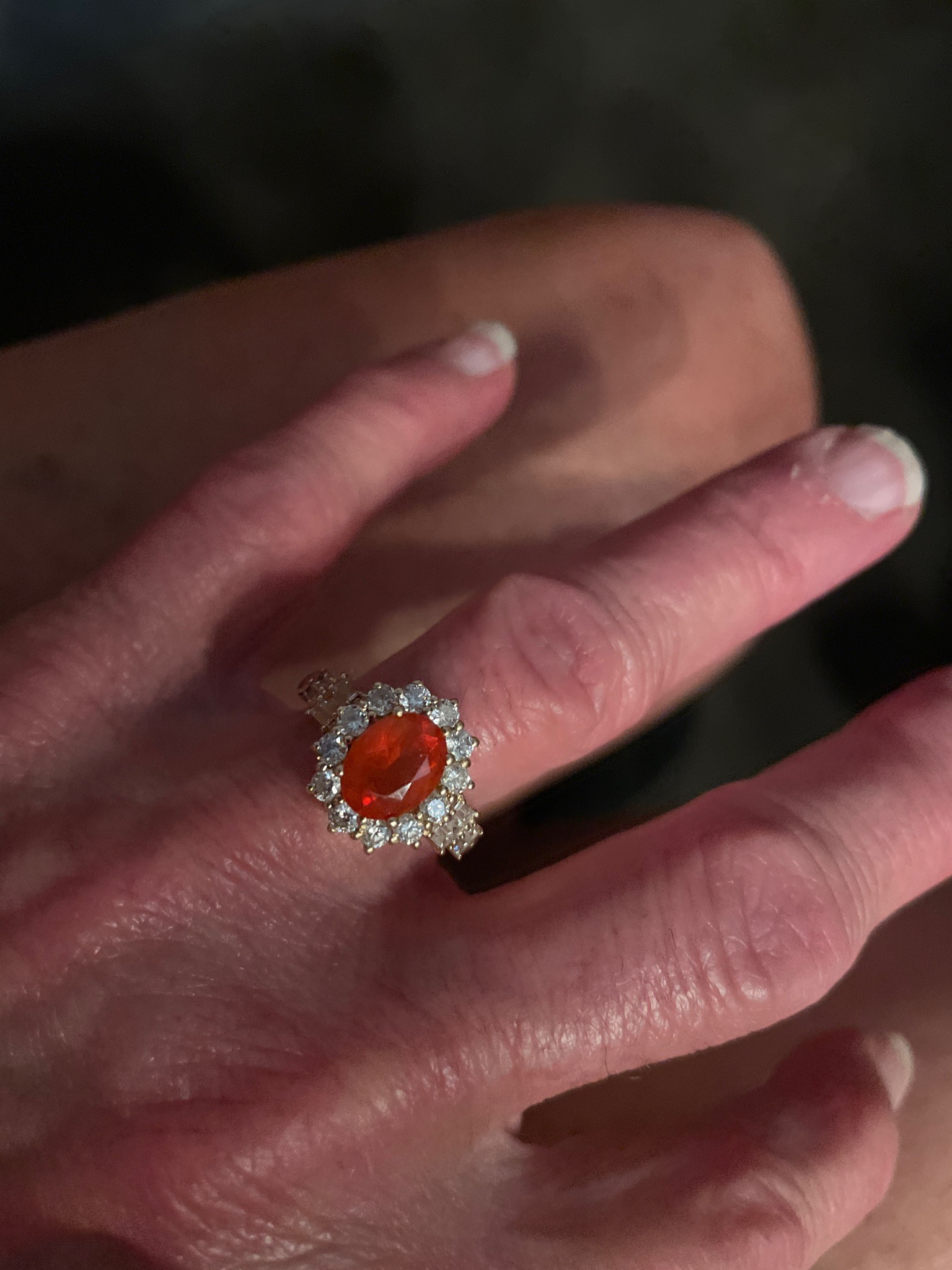 Submitted photo of Fire Opal and Diamond Cluster Ring (unauthenticated)