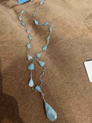 Larimar and Silver-toned Wire-Wrapped Lariat Necklace