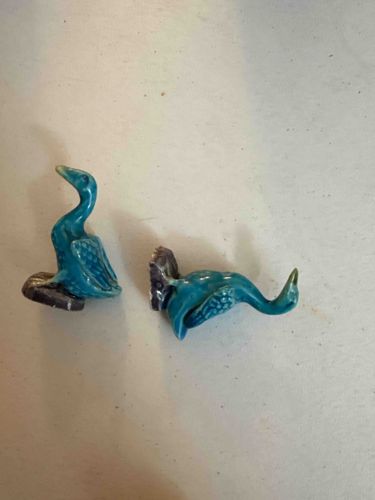 Japanese Turquoise Glazed Ceramic Goose Figurines
