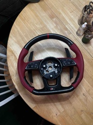 Audi Carbon Fiber and Red Leather Steering Wheel with Paddle Shifters