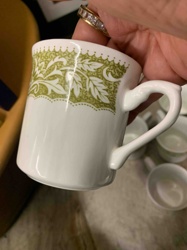 White Ceramic Demi-tasse Cup with Green Foliate Pattern