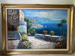 Mediterranean Coastal Oil Painting