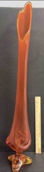 Orange Art Glass Ruffled Trumpet Vase