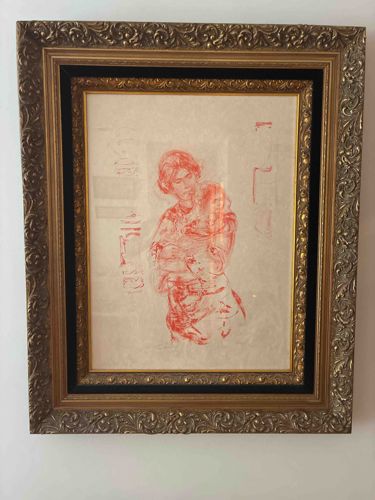 Red Figure Drawing in Ornate Gold Frame