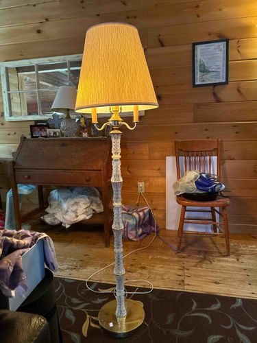 Vintage Crystal and Brass Floor Lamp