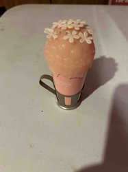 Vintage Pink Ice Cream Cone Novelty Candle in Metal Holder