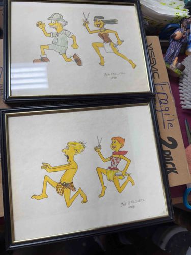 Framed Joe Shuster Cartoon Character Concept Art (1980)