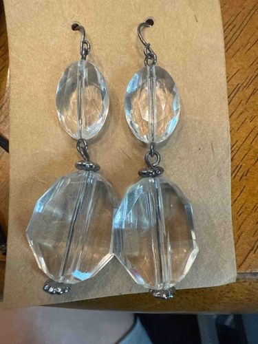 Clear Faceted Glass Bead Dangle Earrings