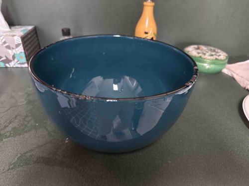 Teal Ceramic Bowl with Distressed Rim
