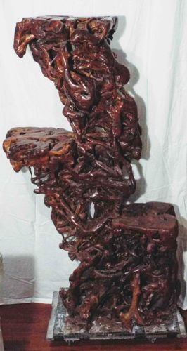 Carved Rootwood Multi-Tiered Pedestal Sculpture