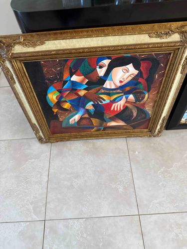 Modern Figurative Neo-Cubist Painting of a Couple