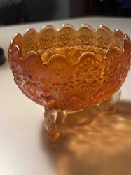 Iridescent Orange Carnival Glass Footed Bowl