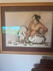 Framed Print of a Seated Woman with Pears