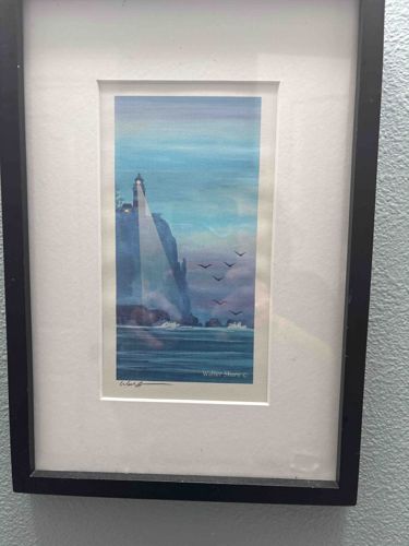 Framed Lighthouse Seascape Print, Signed 'W. Shore'