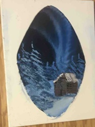 Winter Cabin Landscape Painting on Canvas