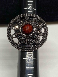 Filigree Pave Statement Ring with Faceted Gemstone