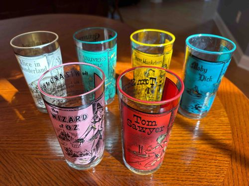Set of 6 Vintage Classic Literature Drinking Glasses