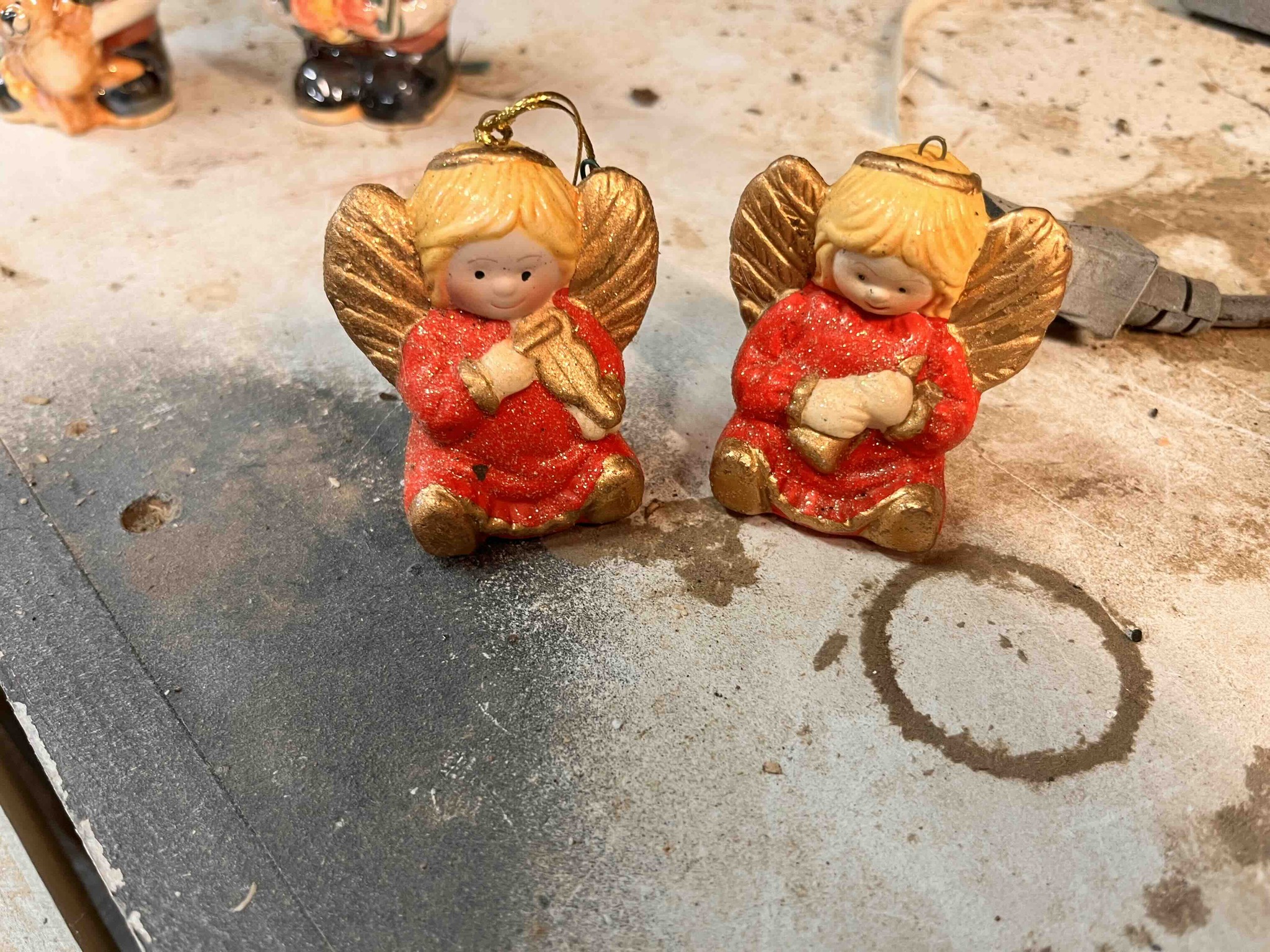 Pair of Vintage Ceramic Angel Christmas Ornaments