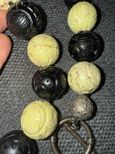 Carved Bone and Resin Bead Necklace