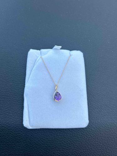 Gold-Tone Pear-Cut Amethyst and Diamond/White Sapphire Halo Necklace