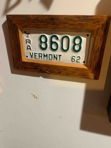 Framed 1962 Vermont Trailer License Plate Art
