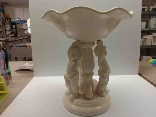Rococo-Style Cherub Pedestal Bowl in Cream Glazed Ceramic