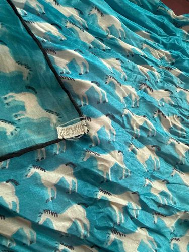 Vintage Japanese Hand-Rolled Silk Scarf with Horse Print