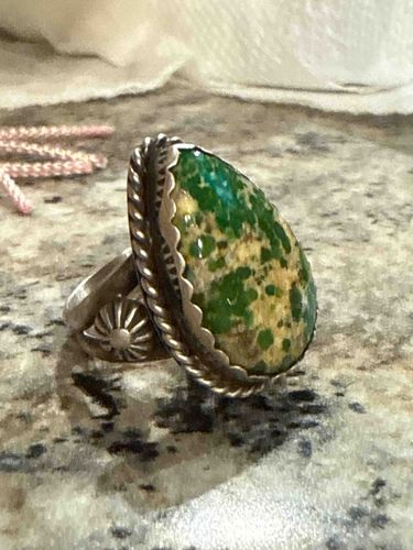Sterling Silver and Green Turquoise Cabochon Ring