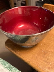 Vintage Red Enamel-Lined Metal Mixing Bowl