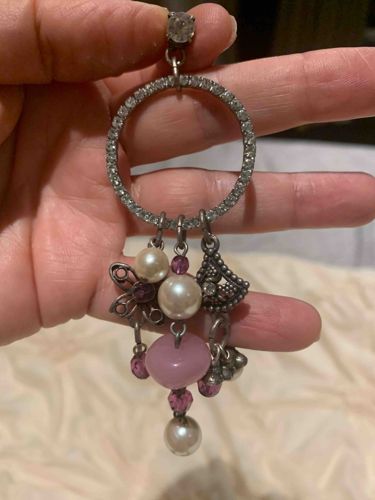 Rhinestone and Multi-Charm Dangle Earring with Faux Pearls
