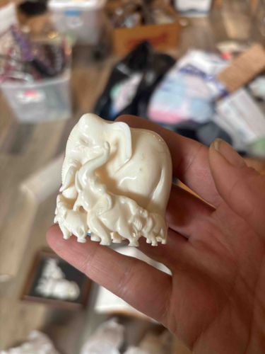 Hand-Carved Ivory Elephant Family Sculpture