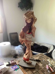 Japanese Geisha or Folk Art Doll with Straw Hat
