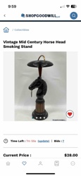 Vintage Mid Century Horse Head Smoking Stand