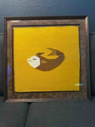 Framed Folk Art Bird or Fish Woven Textile