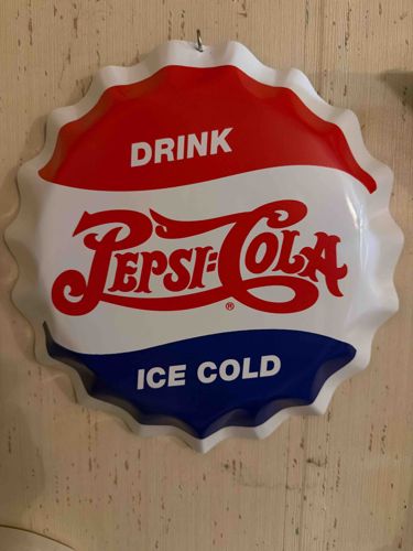 Vintage-Style Pepsi-Cola Bottle Cap Metal Tin Sign