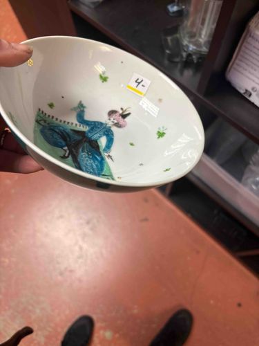 Hand-Painted Porcelain Serving Bowl with Figurative Design