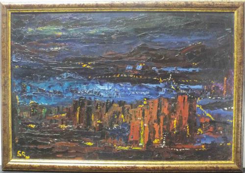 Untitled Expressionist Cityscape by 'S.R.' (1991)