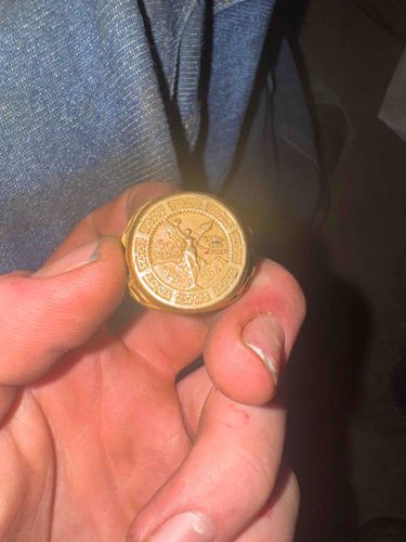 Mexican Coin Motif Gold Ring
