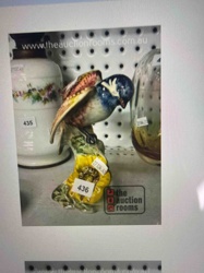 Glazed Ceramic Bird Figurine on Floral Base