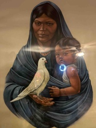 Indigenous Mother and Child with Dove Painting