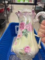 Hand-Painted Porcelain Ewer/Pitcher with Roses