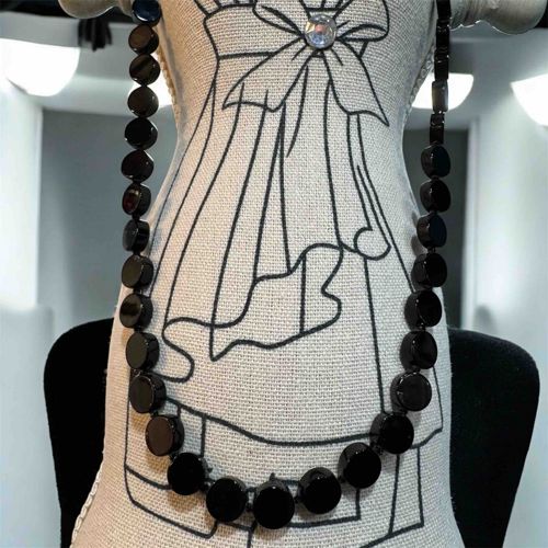 Polished Black Onyx Disc Beaded Necklace with Sterling Silver Clasp