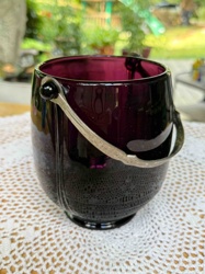 Art Deco Purple Glass Ice Bucket with Metal Handle