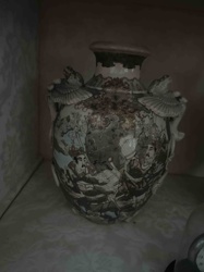 Ornate Figural Ceramic Vase with Phoenix Handles