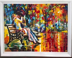 Romantic Kiss in Park - Impasto Oil Painting