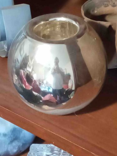 Silvered Glass Sphere Candle Holder